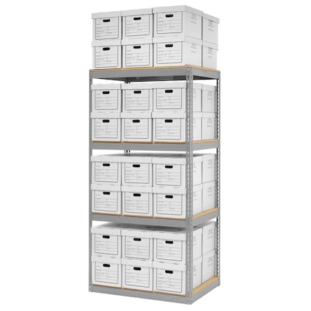 Global Industrial Record Storage Open With Boxes 42inW x 30inD x 84inH, Gray 130112